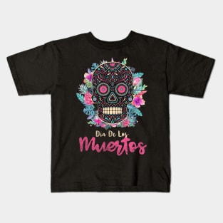 Dia De Los Muertos Flower Sugar Skull Kids T-Shirt